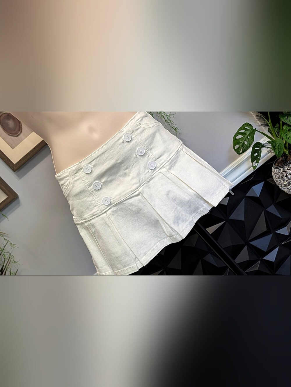 Madden Girl White Military Pleated  Denim Skort LG NWT